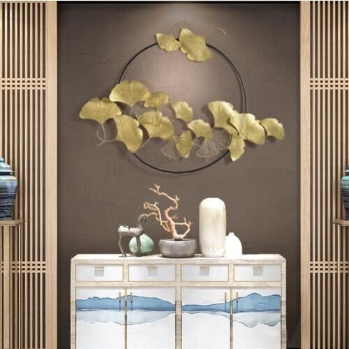 Chinese Wall Wrought Iron Wall Hanging Ginkgo Biloba Ornament Home Living room Corridor Aisle Wall Decoration Crafts Accessories