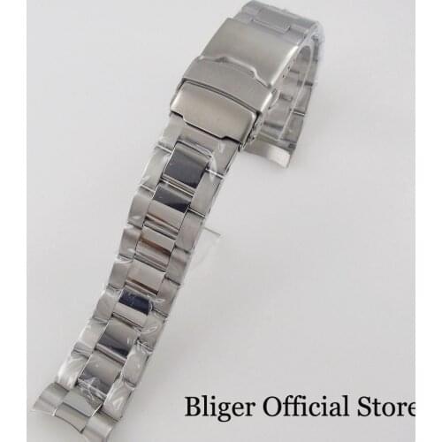 New 20mm Width Middle Polished Stainless Steel 316L Watch Metal Strap fit 40mm BLIGER Case