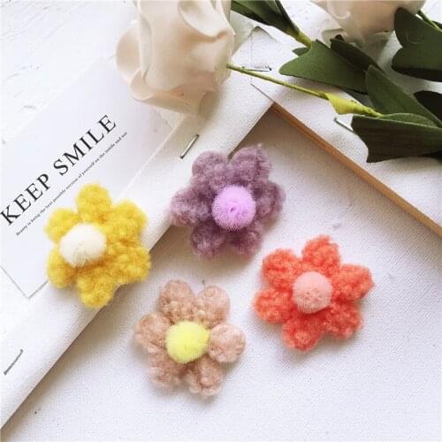 Sew on 4cm 15pcs/lot Diy Sheep wool flowers Padded Patches Appliques For Clothes Sewing Supplies Decoration