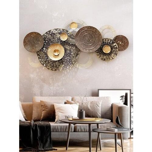 Nordic Luxury Wrought Iron Round Wall Hanging Craft Home Livingroom Wall Sticker Decoration Office Store Club Wall Mural Artwork