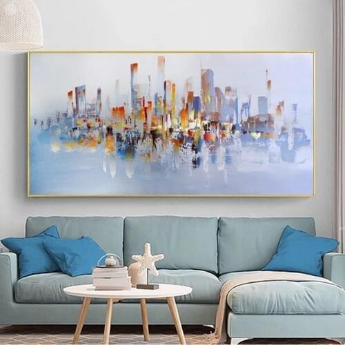 Wall Art City Building Poster Scenery Pictures for Home Abstract Canvas Painting Wall Art for Living Room Decoration Cuadros