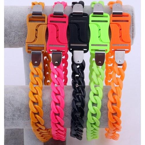 New Fashion Acrylic Choker Chain Buckle Pendant Necklace For Women Men Colorful Lock Necklace Punk Party Jewelry Accessories