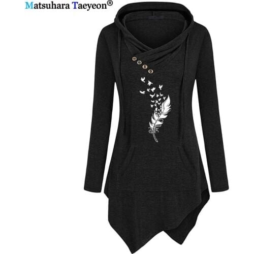 New Harajuku Womens Hoodie Fashion Female Hoodies Feather Lady Cosmetics Irregular Printed Clothing Streetwear Women