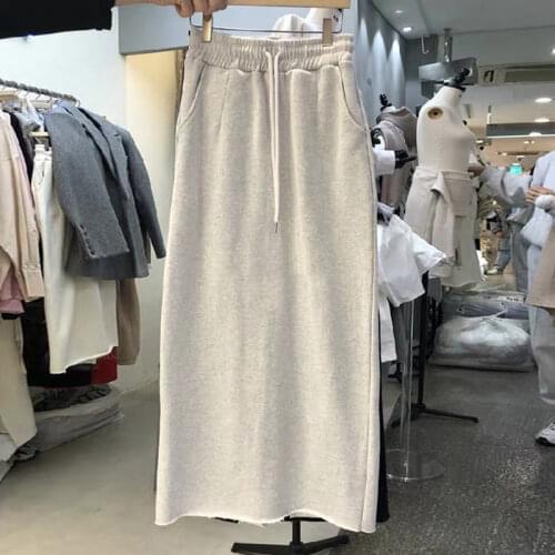 New Spring Solid Straight Slit Skirts Womens Comfortable Elastic Design Mujer Faldas 2021 Simple All Match SlimFemme Jupe