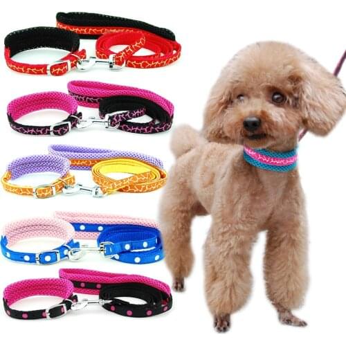 Dog Collar Leash Adjustable Mesh Breathable Collar lead Dog Cat Collar Padded leash for Puppy Small Medium Large Dogs