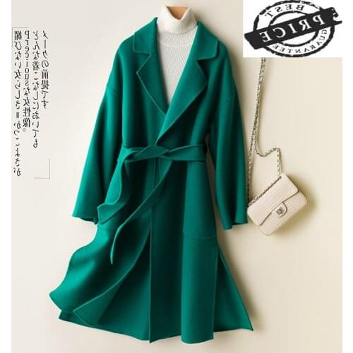 Coats Winter Womens 100% Wool Yellow Coat Female Sided Woolen Jackets Autumn Spring Clothes Elegant Belt Overcoat LWL1323