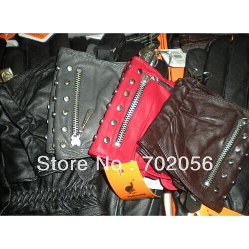 Zipper Real Leather Fingerless Gloves 10pairs/lot #2484