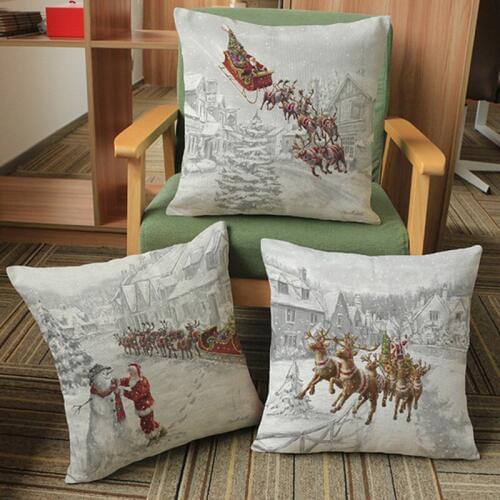 Christmas Decoration Cushion Sofa Throw Pillows Snowman Reindeer Santa Claus Pillowcase Home Decor Car Chair Cushion 45x45cm