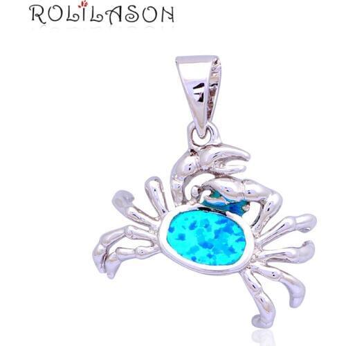 Popular Crab High quality Wholesale Retail Blue fire Opal Fashion jewelry Silver Stamped Necklaces & Pendants OP454