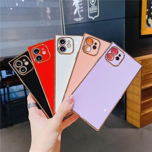 Luxury Plating Square Phone Case For iPhone 12 Mini 11 Pro Max X XS XR 7 8 Plus SE 2020 Fashion Candy Colors Soft TPU Cover