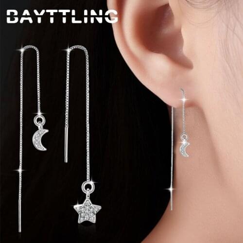 BAYTTLING 100MM 925 Sterling Silver Fine Shining Star Zircon Drop Earrings For Woman Lady Fashion Wedding Party Jewelry Gift