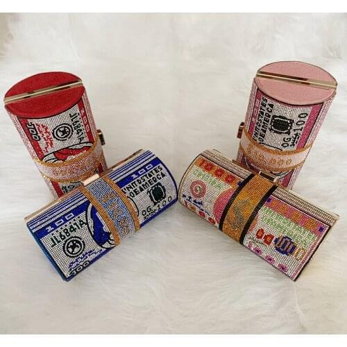 Luxury Womens Wedding Clutch Purse Evening Bags Fashion Design Dollar Pattern Diamond Party Handbags Chain Shoulder Bag ZD1963