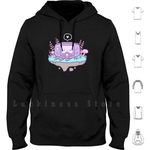 Cutie Gamer Hoodie Long Sleeve Kawaii Cute Pink Green Purple Pastel Gaming Heart Smiling Happy Cartoon Character