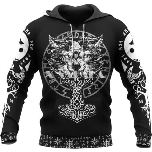 Odin Viking Tattoo Wolf Skull Style 3D Full Print Size Hoodie Man Women Harajuku Outwear Zipper Pullover Sweatshirt Unisex-2