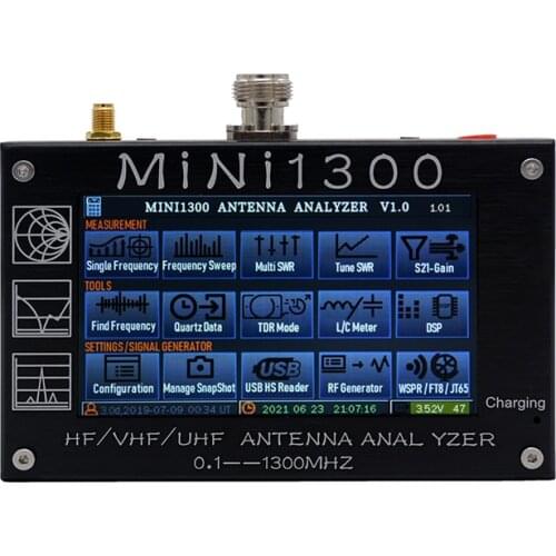 UV + HF Mini1300 4.3" Touch LCD 0.1-1300MHz 13.GHz HF/VHF/UHF ANT SWR Antenna Analyzer Meter + Rechargeable batery