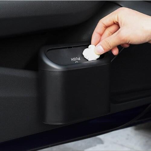 Universal Car Trash Can Black ABS Hanging Car Trash Garbage Can Flip Organizer Car Interior Pressing Type Waste Container