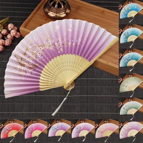 Vintage Chinese Style Dance Wedding Party Lace Silk Folding Hand Held Flower Fan Party Performance Handheld Props #WT