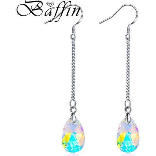 BAFFIN Long Chain Crystals Drop Earrings Crystals From Swarovski Silver Color Hanging Piercing For Women Party Wedding Gifts