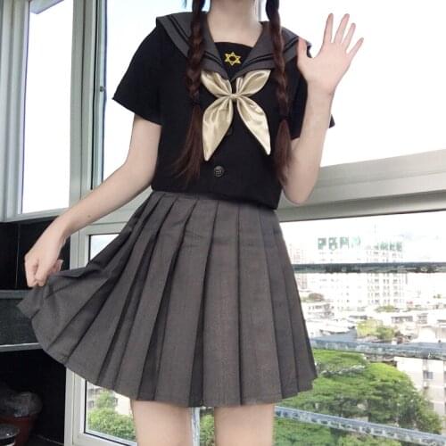 Japanese School Uniform Sailor Shirt Skirt Set Gothic Solid Color Pleated JK Suit High School Student Outfit