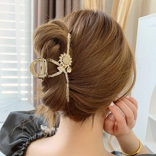 Korea New Opal Sunflower Camellia Orchid Flower Large Volume Hair Claws Big Shark Clip Metal Catch Accessories for Women Girls