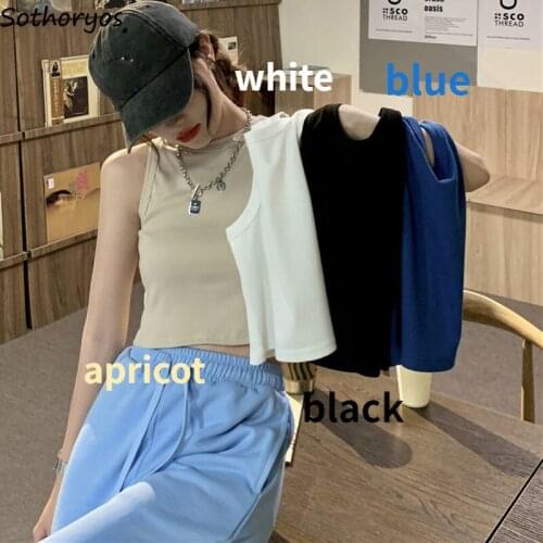 Women Basic Tanks Simple Solid Skinny Leisure All-match Females Crop Top High Quality Korean Style Hipster Teenagers Summer New