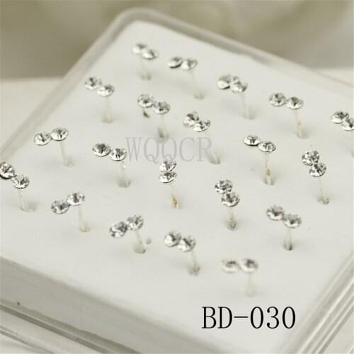 20Pcs Crystal Nose Nails Nose Rings Fashion Womens Piercing Jewelry 925 Silver Needles Nostrils Body Piercings Pin