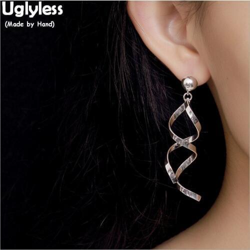 Uglyless DNA Spiral Designer Twisted Earrings for Women 100% Genuine Solid 925 Silver Fine Jewelry Simple Fashion Earrings Plain
