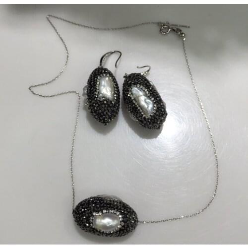 Natural fresh water pearl pendant necklace and earring jewelry set fine women jewelry free shipping trendy party