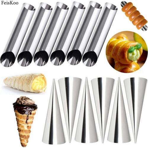12pcs/set Cannoli Forms Cake Horn Mold Stainless Steel Cannoli Tubes shells Cream Horn Mould Pastry Baking Mold