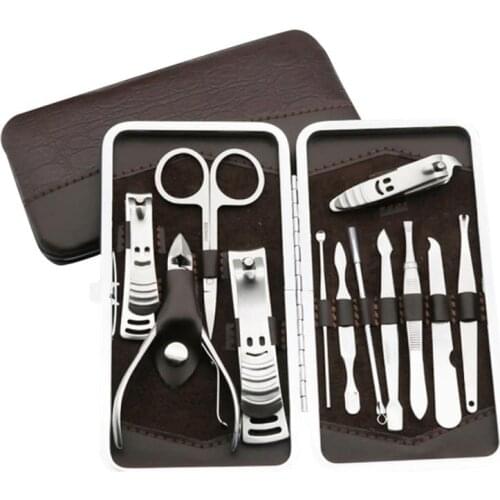 12pcs Stainless Steel Pedicure Manicure Set Trimmers Nail Clipper Scissors Nail Care Nipper Cutter Grooming Kit With Case TSLM2