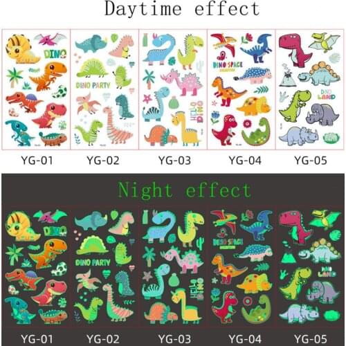 5pcs Luminous Tattoo Face Temporary Color Unicorn Mermaid Dinosaur Tattoo Child Cute Animal Tattoo Sticker Body Tattoo For Kids