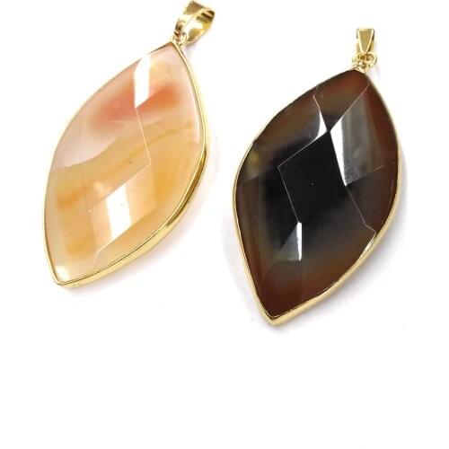 Natural Stone Agates Pendant Charms Faceted Quartz Pendants For Handmade Jewelry Making DIY Necklace Accessories Size 35x60mm