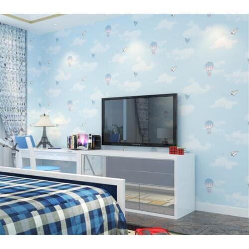 Beibehang Kids room wallpaper cartoon hot air balloon environmental 3D wall paper pink girl bedroom bedside background wallpaper