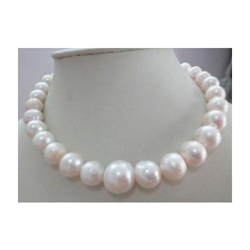 Free shipping HUGE 12-15MM SOUTH SEA GENUINE WHITE PEARL NECKLACE