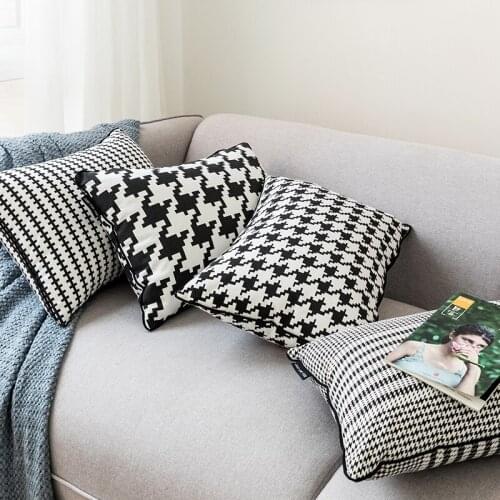 Black White Cushion cover 45x45cm/35x55cm Hounds tooth Pillow Cover Canvas Home Decoration For Sofa Bed Durable Zip Open