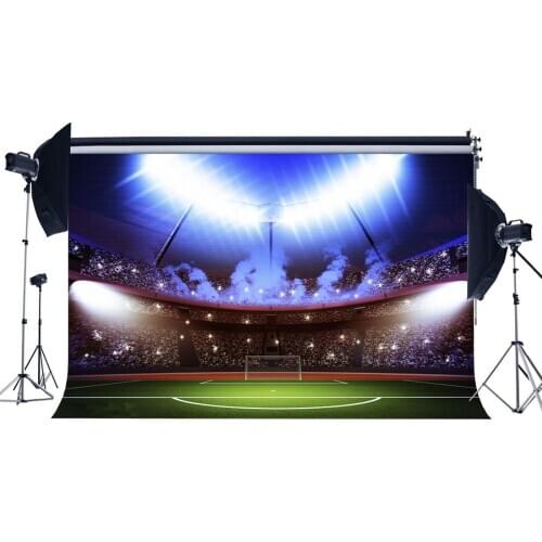 Football Field Backdrop Indoor Stadium Bokeh Stage Light Green Grass Meadow Sports School Game Gymnasium Photography Background
