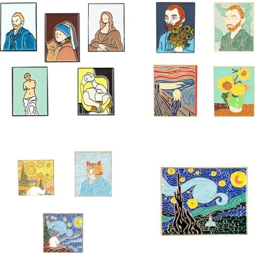 Painter Van Gogh Self Portrait Brooch Sunflower VINCENT Enamel Pin Jeans Backpack Art Badge Art Lovers Friends Gifts