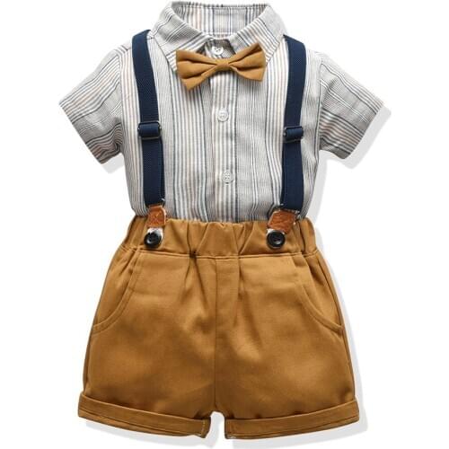 Ircomll Summer Baby Boys Clothes Set Striped Infant Children Clothes Bow Tie Short Sleeve Shirts + Overalls Baby Gentleman Suit