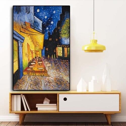 Canvas Painting Famous Van Gogh Cafe Terrace At Night Oil Reproductions Posters and Prints Wall Art Picture for Home Decor
