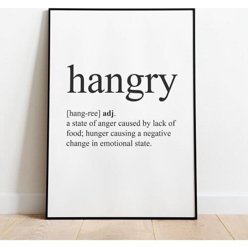Hangry Definition Letters Canvas Painting Black and White Wall Art Kitchen Dining Room Poster Modern Pictures Home Decorative