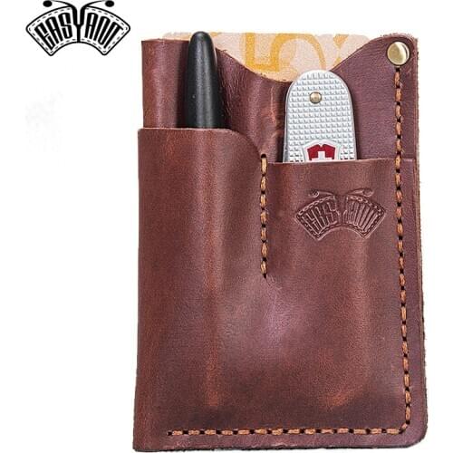 Handmade Oil Wax Leather Holster EDC Organizer Pocket Outdoor Multitools-Brown