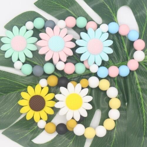 Colorful Beads Sunflower Bracelet Soft Silicone Baby Teether Chew Teething Toy Natured stop Sucking Thumb Toy New baby toys