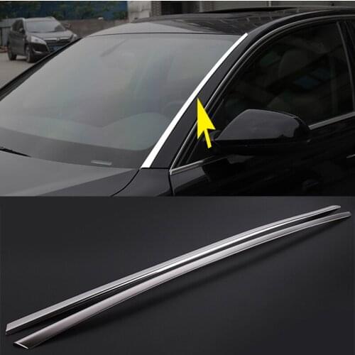 2pcs Exterior Car-Styling Stainless Chrome Front Windshield Windscreen Strip Lid Cover Trims For Audi Q3 2012- 2017