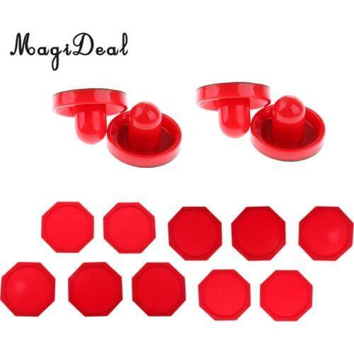 MagiDeal 4 Pieces Air Hockey Felt Pushers Paddles + 10 Pieces Octagon Pucks Red