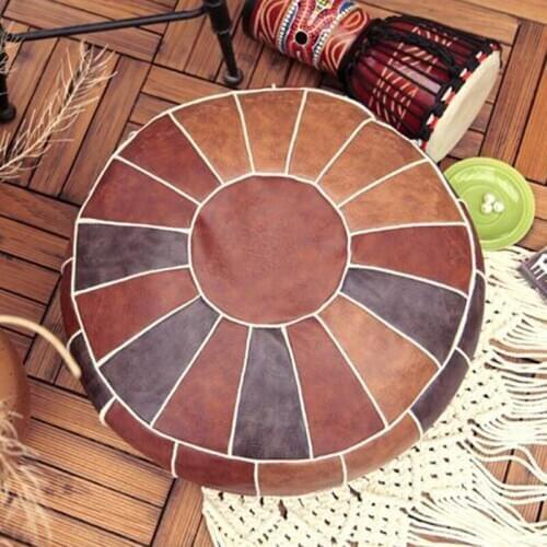 Moroccan Style Footrest Cover Embroider Craft Ottoman Cover Living Room PU Leather Pouf Footstool Covers Tatami Chair Home Decor