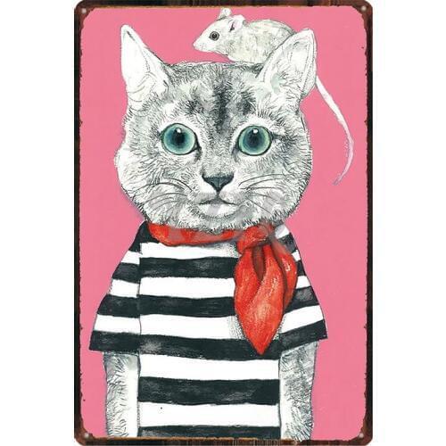 Cat Sign Plaque Metal Vintage Pet Retro Plate For Wall Poster Bar Cafe Home Art Retro Decor Cuadros DU-2886
