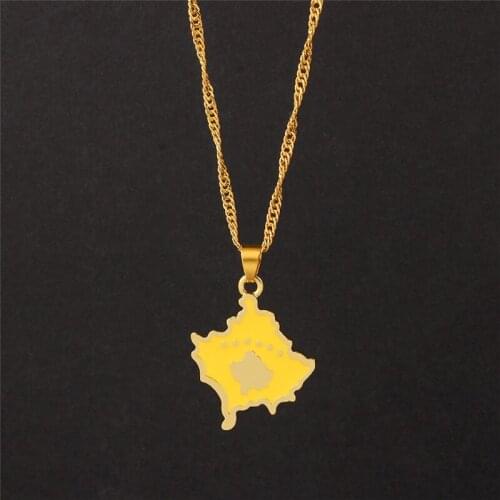 Metal Enamel Trendy Kosovo Map Pendant Necklace Gold Color Kosoves Chain Jewellery