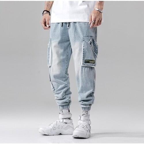 2019 New Autumn Street Washing Process Multi-Pockets Mens Jogger Jeans Fashion Casual Male Pencil Style Denim Jeans Streetwear
