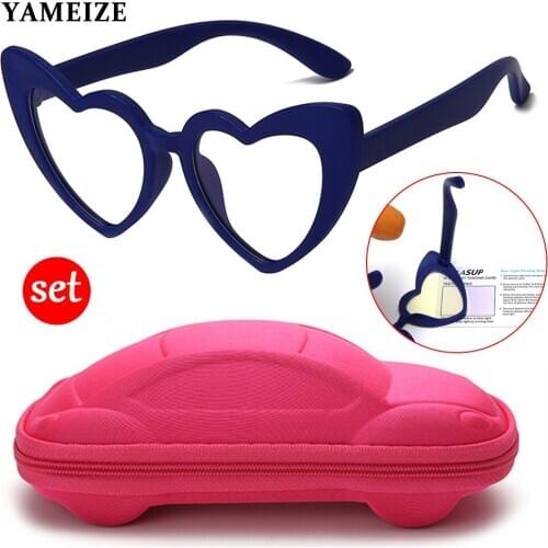 YAMEIZE Kids Anti Blue Light Glasses Case Set TR90 Silicone Optical Frame Boys Girls Computer Eyeglasses Student Blocking Glass