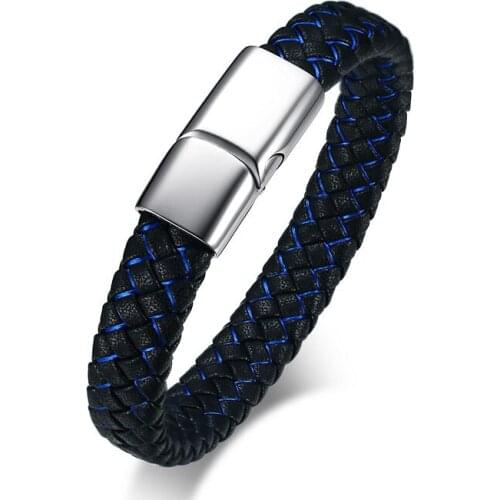 Real Bestxy custom logo Mens Bracelet Black Braided Weave Leather Charm Wristband Rock Bangle Cuff Gift